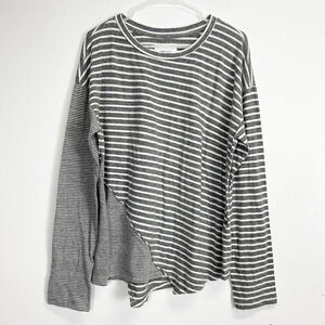 Current Elliott Shirt Womens Medium Gray Striped Long Sleeve Tee Asymmetric